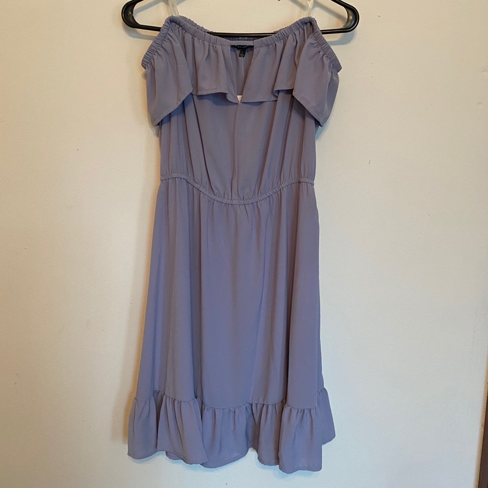 NWT Off the Shoulder Blue Dress with Ruffle Detail